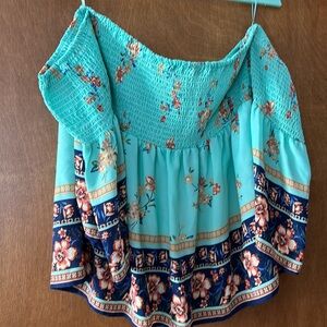 Floral pattern off the shoulder shirt. Mint green and navy blue. Juniors size XL